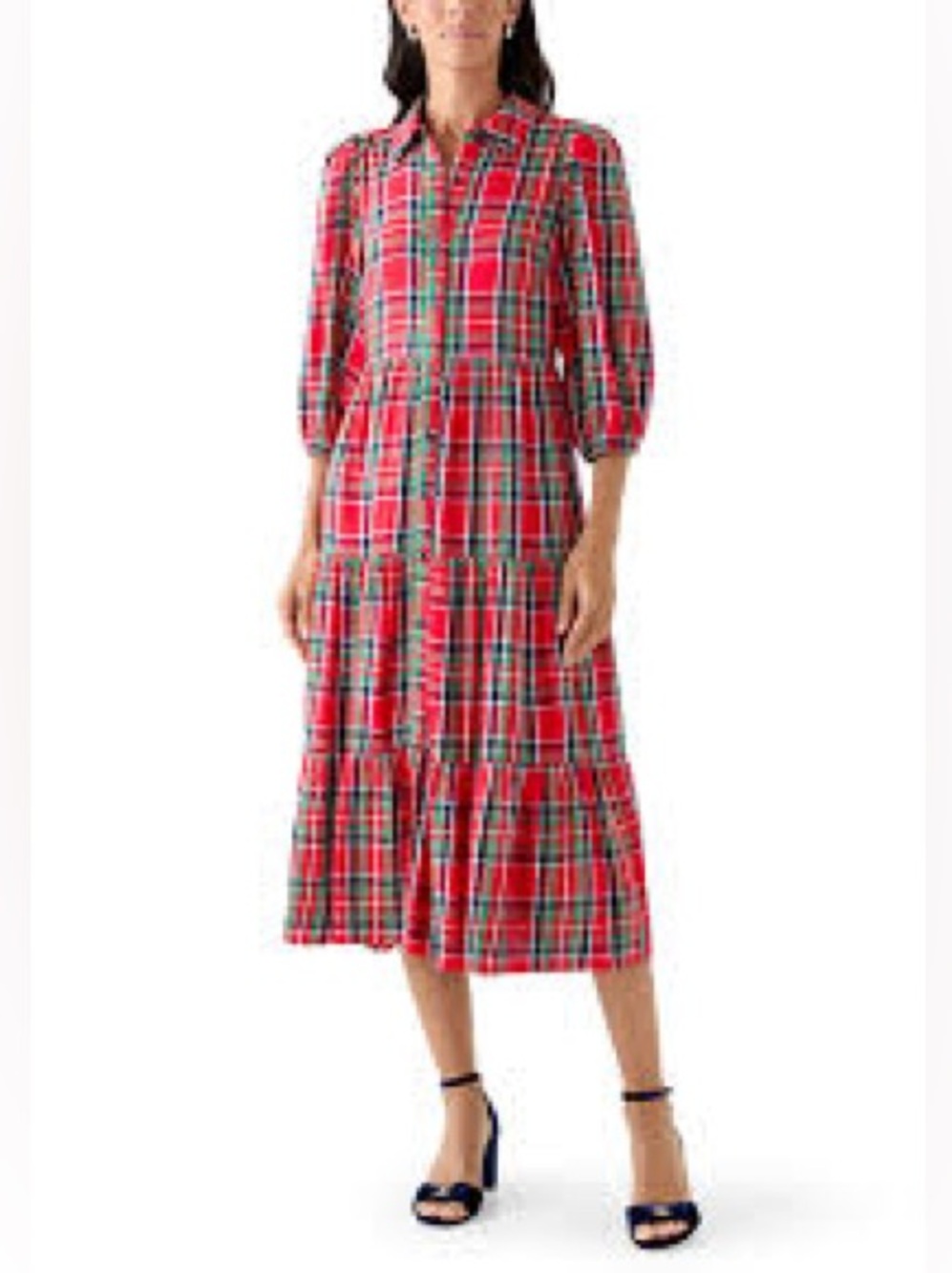 Crown & Ivy Tartan Tiered Dress Red Plaid Size Medium